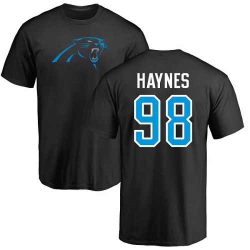 Carolina Panthers Men Black Marquis Haynes Name and Number Logo NFL Football #98 T Shirt->carolina panthers->NFL Jersey